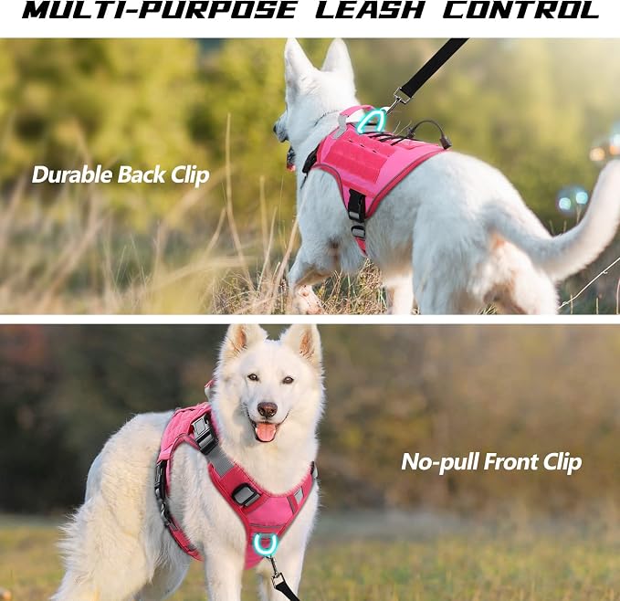 WINGOIN Pink Tactical Dog Harness for Large Dogs, Heavy Duty No Pull Dog Harness with Handle, Adjustable Reflective Military K9 Big Pet Vest for Husky, Doberman, Walking, Training, Hunting (XL) | Heavy Duty with Handle,Adjustable Reflective,Military K9...