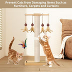Tall Cat Scratching Post, Sisal, 33 Inches, Large Scratcher Tree Tower for Indoor Cats Adults with Hanging and Ball Track, 2 Mounting Methods Interactive Furniture Toys for All Ages