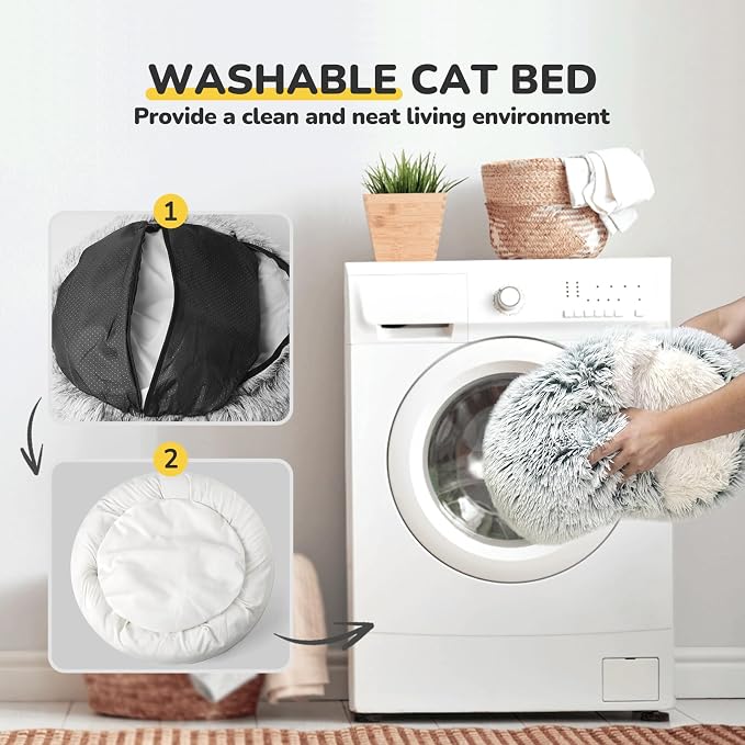 CATISM Cat Bed, Plush Hooded Cat Beds for Indoor Cats | Warm Soft Plush Comfortable Removable Washable Non-Slip Bottom
