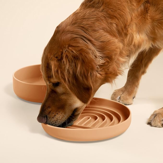 Slow Feeder Dog Bowls - Large Size Silicone Slow Eating Dog Bowl for Puppies & Dogs with Suction Cup -Dishwasher-Safe,Lick Mat Design,Reduces Gulping,for All Breeds,9.5”x1.5”-Terracotta