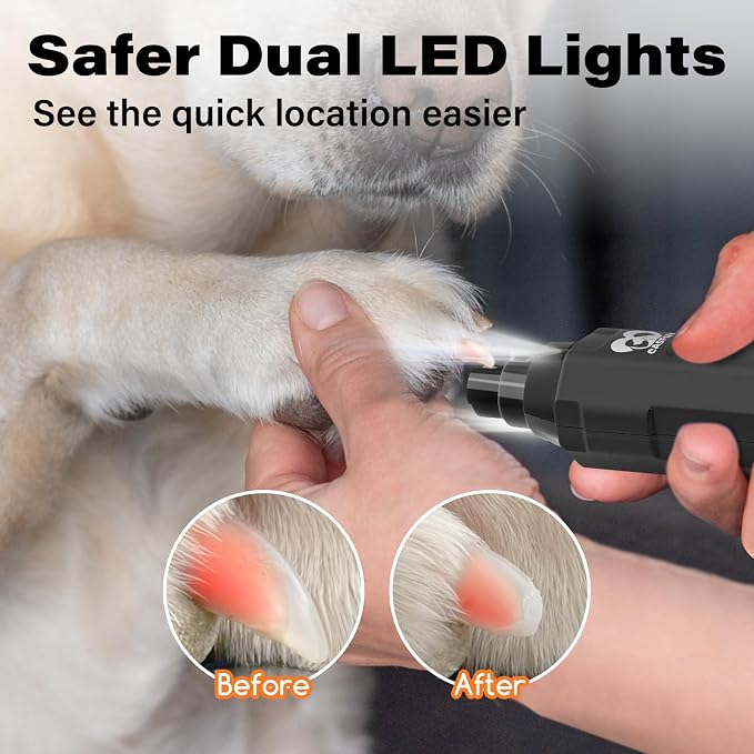 Casfuy 6-Speed Dog Nail Grinder - Newest Enhanced Pet Nail Grinder Super Quiet Electric Dog Nail Trimmer Rechargeable Painless Paws Grooming & Smoothing Tool for Large Medium Small Dogs (Grey)