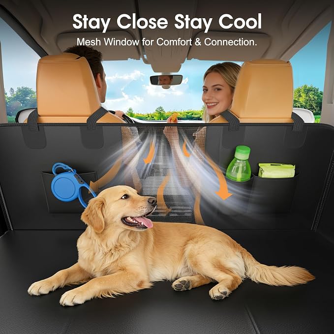 XL Hard Bottom Dog Car Seat Cover, 58"×69", Waterproof PU Leather | Stable Hard Bottom Support for Comfortable Rides with Large Dogs