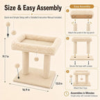 Small Cat Tree with Large Top Perch for Indoor Cats, Beige | Carpeted Scratching Post | Soft Plush Bed | Furniture Protecter | Small Cat Tower | Replacement Toy Balls | Space-Saving