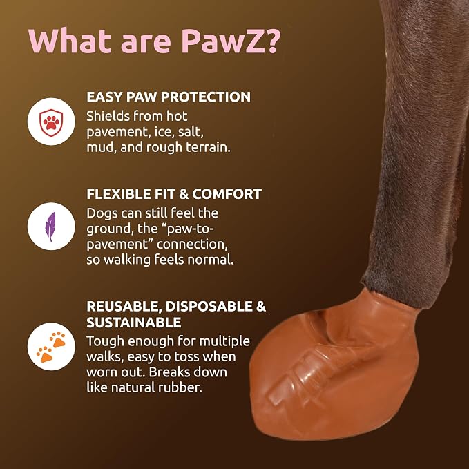 PawZ Rubber Dog Boots for Small Paws - All-Weather Waterproof Dog Shoes, Anti-Slip Traction for Rain, Snow, Mud & Hot Pavement - Pull-On Dog Booties, Brown + Black - X-Small (1.5"-2") - Pack of 24