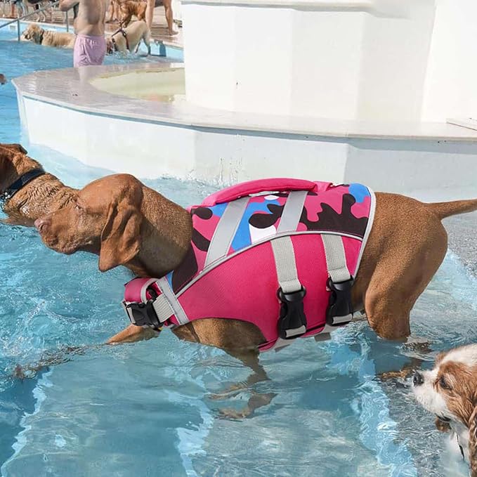 Kuoser Reflective Dog Life Jacket, Dog Life Vest for Swimming Boating | Adjustable Pet Lifejackets, High Flotation Doggie Swimsuit with Rescue Handle for Small Medium Large Dogs