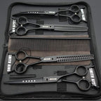 7.0 inches Professional Dog Grooming Scissors Set Straight & thinning & Curved & chunkers & comb 5pcs in 1 Set for left-handed & right handed Black
