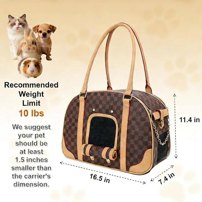 Pet Carrier Dog Purse, PU Leather Dog Handbag for Small Dogs Cats Puppy, Portable Tote Bag Soft-Sided Pet Carriers White