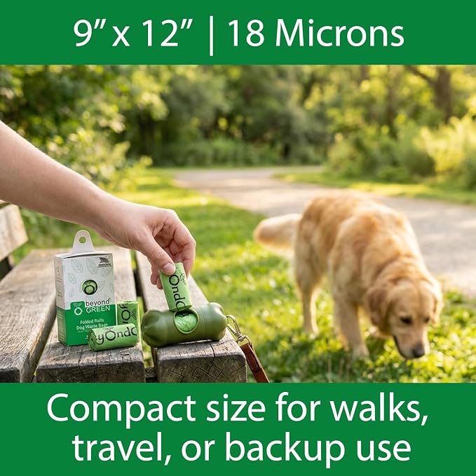 beyondGREEN Plant-Based Dog Poop Waste Bags for Leash Dispenser - 750 Bags - 50 Rolls of 15 Bags - 9" x 12"