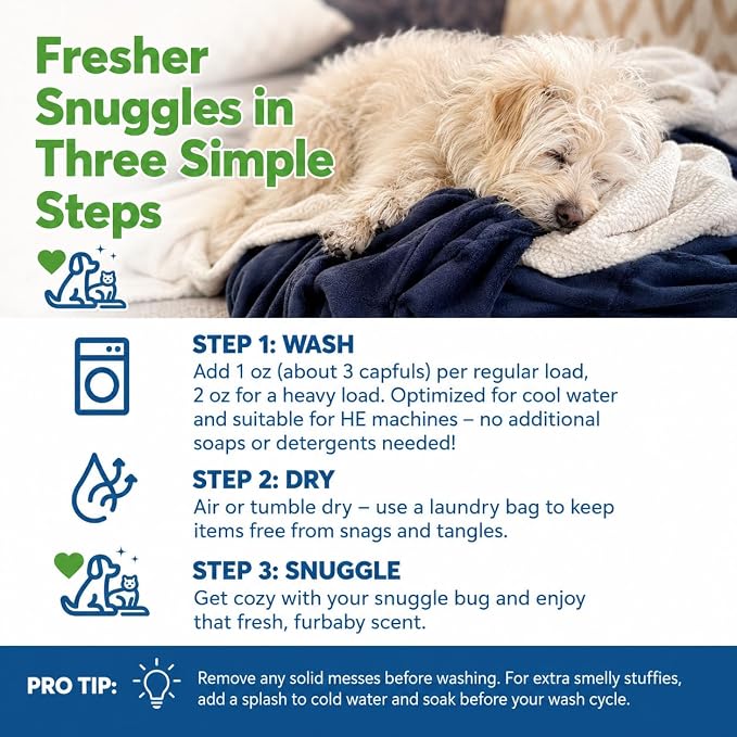 Snugglebug Dog and Cat Laundry Wash, 2-Pack 32 oz | Enzyme Formula Pet Detergent, Removes Pet Odors, Cleans Stains from Cat Urine or Dog Urine