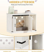 Hzuaneri Cat Litter Box Enclosure, Hidden Litter Box Cabinet Furniture | Indoor Cat House with Bell, Farmhouse Style, 31.5 x 19.7 x 20.9 Inches, for Hallway, Bedroom, White CB82414B