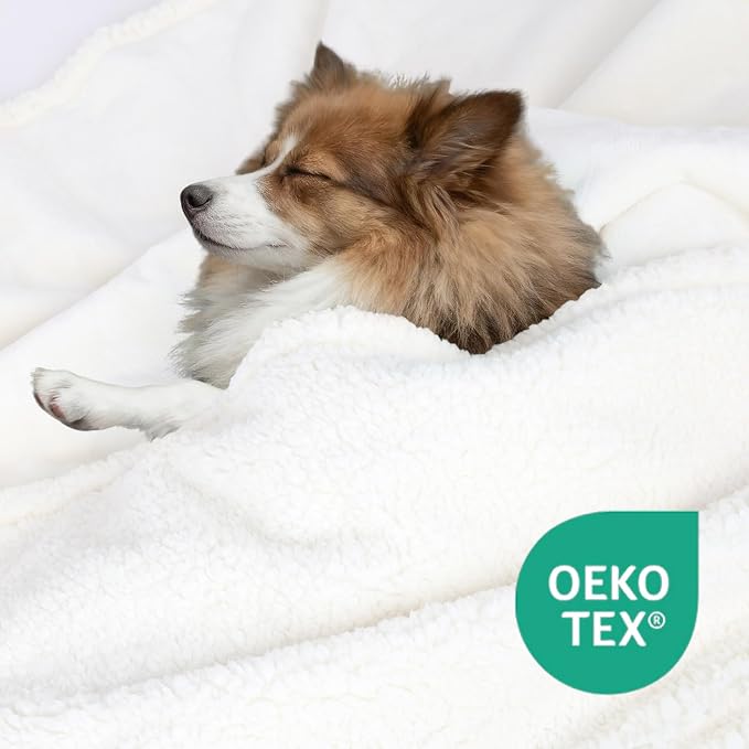 Waterproof Dog Blanket for Large Dogs - Reversible Washable Pet Blanket, Soft Sherpa Fleece Furniture Protector, Cat Throw Bed Couch, Cream,50"x60"