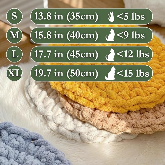 Cat Kneading Mat, Handmade Round Cushion Bed Pad Kittens (Grey-Blue, S) | Plush breathable surface, tree platform, crate insert, sofa layer, floor blanket, comfort zone, restful nap station Washable