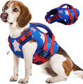 Kuoser Dog Life Jacket High Flotation, American Flag Dogs LifeVest for Swimming Boating, 4th of July Dog Lifejacket with Reflective & Rescue Handle, Lightweight Doggy Life Preserver for Medium Dogs, M