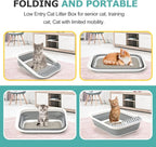 Foldable Cat Litter Box, Large Height-Adjustable Anti-Splash Open Air Kitty Litter Pan, Easy Clean with Scoop (Gray)