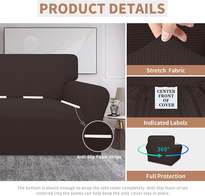 Easy-Going 100% Waterproof Chair Couch Cover, Stretch Jacquard Sofa Cover | Dual Waterproof Sofa Slipcover, Leakproof Furniture Protector for Kids, Pets, Dog and Cat (Chair, Chocolate)