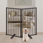 Metal Freestanding Dog Gates with Door for Outdoor Indoor,Extra Wide Tall Free Standing Dog Gate for Doorways,Large Openings,Deck,Yard,Porch,Foldable Safety Pet Fence (Black, 【2 Panels】 32''H*40''W)