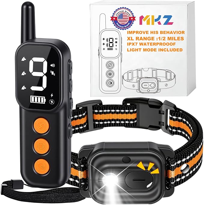 MKZ Dogs Training Collar with Remote 3300FT Dog Training Collar IPX7 Waterproof Rechargeable Safe Shock Collar for All Breed Dogs with Beep, Vibration, Safety Shock, Security Lock 10-120 lbs