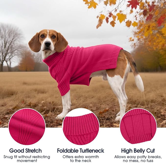IECOii XL Dog Sweater,Winter Doggy Clothes for Large Dogs Girl Boy,Warm Pullover Soft Dog Sweater Turtleneck,Lightweight & Good Stretch for Active Dogs Like Beagle,Border Collie (Rose red,XLarge)