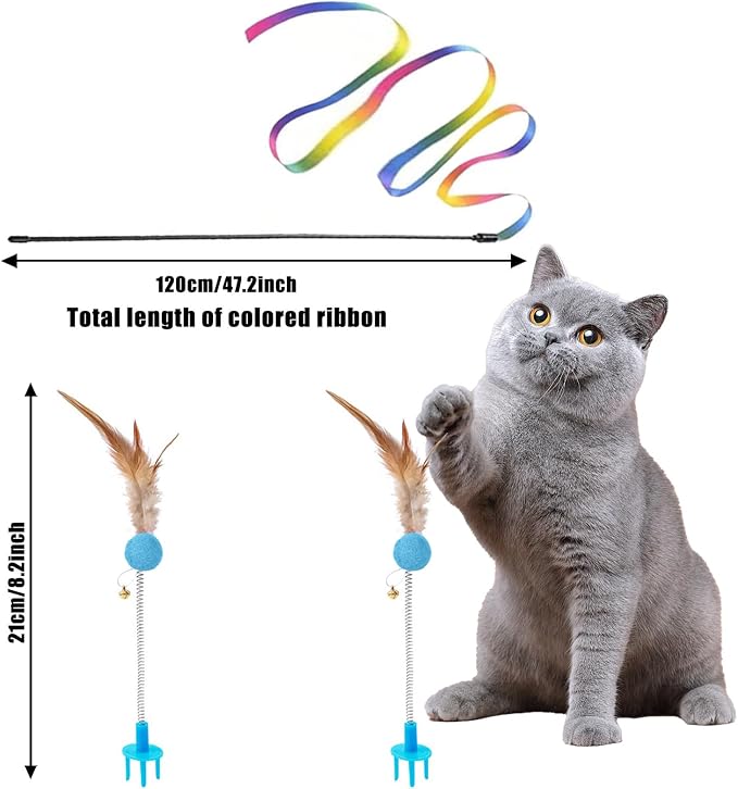 Kitten Starter Kit - 15 Piece Cat Essentials Set Includes Litter Box, Toys, Collars, Scratch Pad, Nail File, Automatic Feed Bowls, Grooming Gloves (Gray)