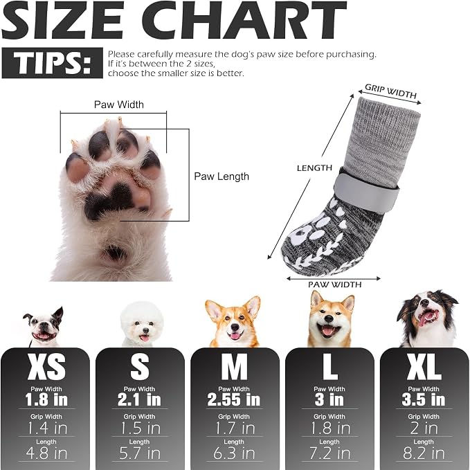EXPAWLORER Dog Socks to Prevent Licking and Slipping, Summer Dog Shoes for Hot Pavement, Paw Protectors for Hardwood Floors Anti-Slip, Dog Booties for Small Medium Large Senior Dogs, Black Grey L