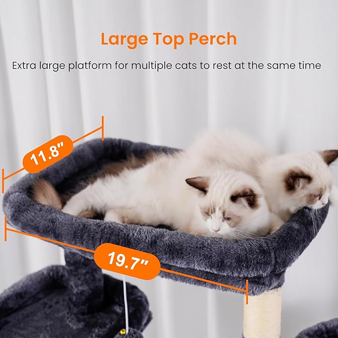Heybly Tall Cat Tree 78-inch Multi-Level Cat Tower for Indoor Cats HCT033G | Cat Condo with 2 Widened Plush Perches, Multi-Level Cat Furniture with Scratching Board, Big Caves, Smoky Gray