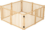 YOCAN Non-Painted Wooden Freestanding Dog Gate, Pet Gate for Indoor Use, Dog Fence for Doorways, Stairs & House, Step-Over Design, Easy to Install-8 Panel 23"