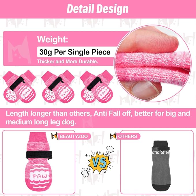 BEAUTYZOO Anti Slip Dog Socks for Small Medium Large Dogs with Grips Straps on Hardwood Floor Protection Wear, Traction Control 3 Pairs Double Side Paw Protector to Prevent Licking for Girl or Boy