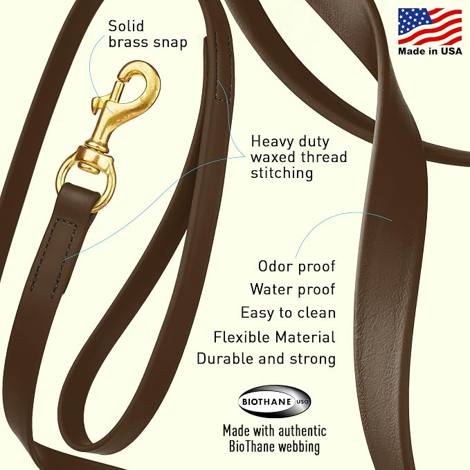Viper Biothane K9 Working Dog Leash Waterproof Lead for Tracking Training Schutzhund Odor-Proof Long Line with Solid Brass Snap for Puppy Medium and Large Dogs, 10ft Dark Chocolate Brown