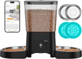 HoneyGuaridan Automatic Cat Feeder for 2 Cats,2.4G/5G WiFi APP Control | Dual Cat Food Dispenser for Multiple Cats,2 Stainless Steel Bowls & 2 Slow Feeder Anti-Choking Bowls, Dual Power