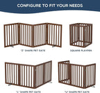 Homykic Bamboo Freestanding Dog Gate, No Assembly Pet Gate Indoor, 24”H x 75”W Extra Wide Foldable Puppy Barrier Fence with Support Feet for the House, Doorways Stairs, 4 Panels, No Drillings, Walnut