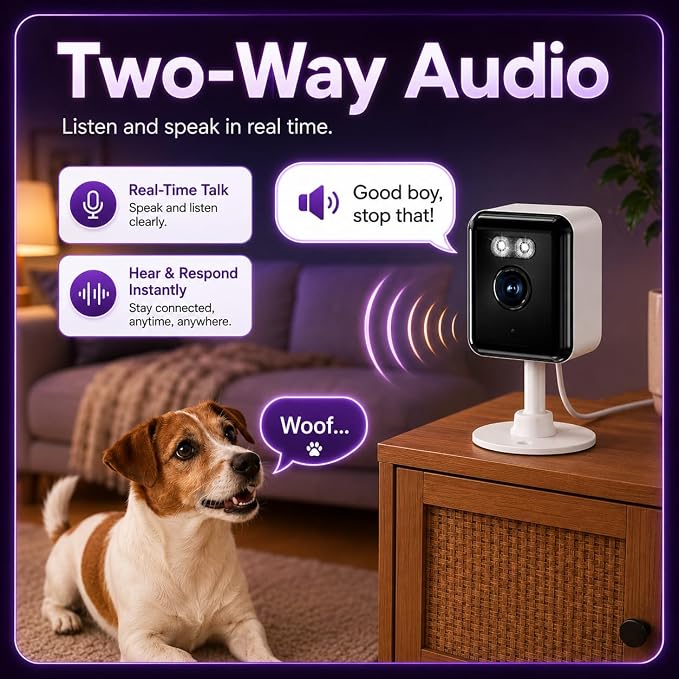 Gianteye 2K Indoor Security Camera (2-Pack), Dual-Band 2.4/5GHz WiFi Pet & Baby Monitor, AI Event Detection with Smart Search, Color Night Vision, 2-Way Audio, Human Detection, US App