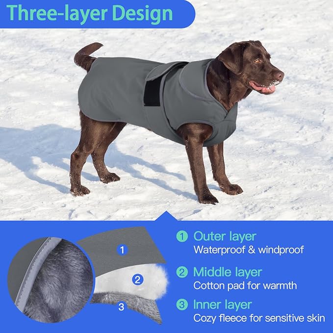 MIGOHI Warm Dog Coat Winter Dog Jacket,Waterproof Cold Weather Coats for Dogs,Fleece Jacket for Small Medium Large Dogs,Reflective Thick Fleece Vest with Leash Hole
