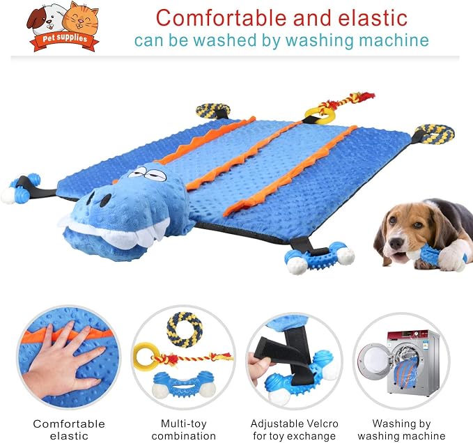 Idepet Dog Play Mat,Puppy Toy Mat with Chew Toys Multiple Dog Puzzle Interactive Toy Pet Playing Mat for Small Medium Dogs Cats,All-in-One (Crocodile) | Dog Puzzle,Interactive Toy Pet Bed,for Small Medium Dogs Cats,All in one