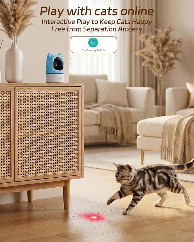 ALIOBC Pet Camera with Phone App Laser Toy 2K Cat Camera no Subscription | Auto Tracking Night Vision 355° Pan 2-Way Audio Dual-Band WiFi Indoor Pet Cam （Sky Blue）