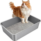 X-Large High Sided Stainless Steel Cat Litter Box | Sturdy Metal, Odor-free, Cat Litter Non-stick and Easy to clean, Perfect for Indoor Cats, Kittens and Multi-cat Households