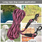BTINESFUL 8ft 12ft 20ft 30ft 50ft 75ft Dog Tie Out Rope Leash, Long Tether Outdoor Yard Leash, Large Medium Dogs Training, Playing, Camping, Backyard Dog Lead (50 Foot, Pink Black)