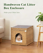 SETVSON Cat Litter Box Enclosure Furniture, Hidden Rattan PE House, Natural | Handwoven PE Rattan with One Bed Pad, Reversible Litter Mat, 2 S-Hooks, 18.5 x 20.5 x 19.1 Inches Spacious Cabinet