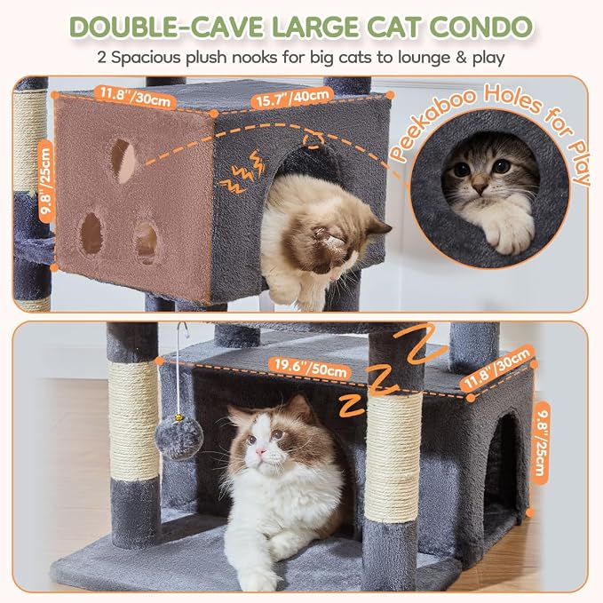 Taoqimiao 79in Cat Tree, Tall Large Cat Tower for Indoor Adult Cats S10G | Easy assembly, Sturdy, Multi Level, Easy Clean, Cozy Condo, Perches, Baskets, Suitable for Kittens and Adult Cats