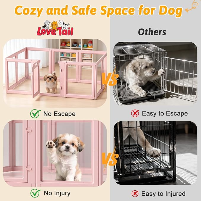 Acrylic Dog Playpen Indoor, Pink Dog Pen, Puppy Playpen, 10 Panels | 23.6" H, Skin Pink, Purple & Sky Blue, Clear View, No-Gap Escape-Proof, Tool-Free Setup, For Puppies & Small Dogs