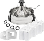 PetSafe Drinkwell Stainless 360 Multi-Pet Fountain, 128oz, 12 Filters Incl. | Customizable 1-5 Water Streams, Rust/Scratch-Resistant Stainless Steel, 12 Carbon + 2 Foam Filters Included