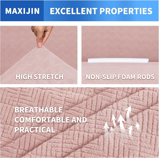 MAXIJIN Chair Covers for Living Room 1 Piece Stretch Sofa Chair Slipcovers with Arms (31"-46") Furniture Protector for Dog Pet Couch Armchair Cover (Chair, Diamond Pattern Dusty Pink)