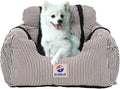 BLOBLO Dog Car Seat Pet Booster Seat Pet Travel Safety Dog Bed for Car with Storage Pocket (Coffee Stripe)