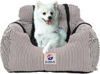 BLOBLO Dog Car Seat Pet Booster Seat Pet Travel Safety Dog Bed for Car with Storage Pocket (Coffee Stripe)