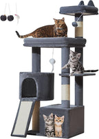 Taoqimiao Sturdy Cat Tree, 55.1In Cat Tower for Indoor Cats, Large Platform | Rotatable Round Condo with Large Scratch Board, Extended Cat House, Thickened Full-Sisal Scratching Post, Smoky Gray, F10G