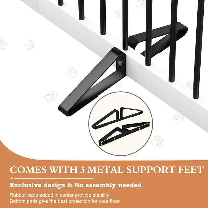 PUPETPO Freestanding Dog Gates with Door Walk Through, 80 inch Wide Gates Indoor, Dog Fences Indoor, Support Feet Included, 4 Panels, 32" Tall, White & Black