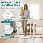 Mumeasy 29.7–48" Baby Gate for Stairs, Dog Gate for Doorways, Auto Close Child Gate, Indoor Safety Pet Gate with Walk Thru Door, Easy Install Pressure Mounted Extra Wide Gate for Kitchen, House,White