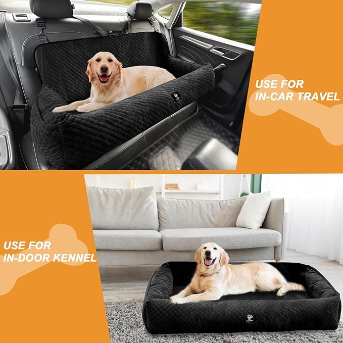 Dog Car Seat for Large Dogs Under 100 LBS,Dog Car Bed Washable Pet Travel,Super Soft Safe Removable Pet Booster Seat-Black