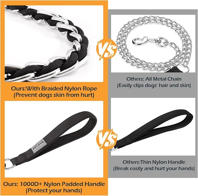 S-ETOVUS-Chain Dog Leash, Bite-Proof Metal Leash, with Padded Handle | Three Sizes 7.25FT/5.2FT/4FT, Woven From Nylon Rope And Chain, Durable And Bite-Resistant, Comfortable With Padded Handles.