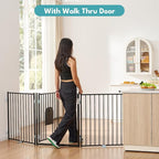 No Pawblems Full Metal Freestanding Dog Gate with Cat Door, 30" Tall | Foldable Pet Gate for Indoor/Outdoor, Zoned management, Dog Fence for Families with Multiple Pets, 156" Wide, 6 Panels, Black
