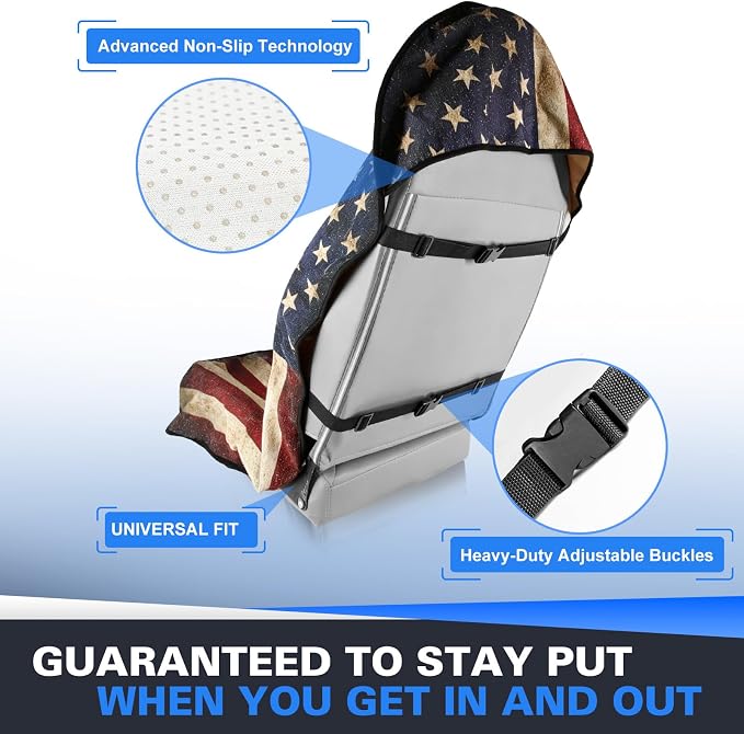 ZIMABLUE 2 Pack American Flag Waterproof Towel Car Seat Covers, Sweatproof Non-Slip Seat Protector, Machine Washable Universal Front Bucket Seat Covers for Cars, SUVs, Gym, Beach, Sports & Pets